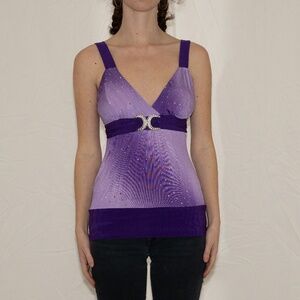 Y2k purple sparkly tank top size large daneso stretchy material